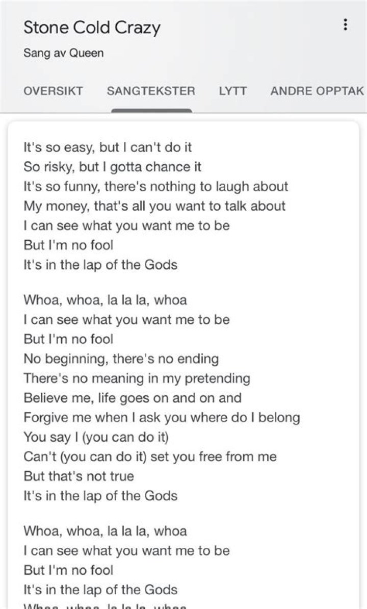 Queen’sStone Cold Crazy Lyrics